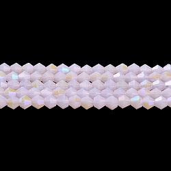 Chapelets de perles en verre électroplaqué d'imitation jade, de couleur plaquée ab , facette, Toupie, rose, 4x4mm, Trou: 0.8mm, Environ 87~98 pcs/chapelet, 12.76~14.61 pouce (32.4~37.1 cm)