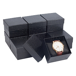 Scatole porta orologi di carta rettangolari, con cuscino, confezione regalo per gioielli per la conservazione dell'orologio in vita, nero, 8.8x8.15x5.3cm