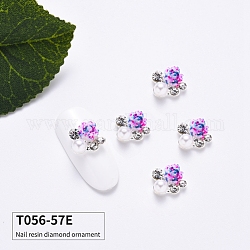 Alloy Rhinestone Cabochons, with Flower Resin & ABS Plastic Imitation Pearl, Nail Art Decoration Accessories, Crystal, Colorful, 13x10x5mm