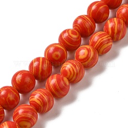 Stränge aus synthetischen, mit Malachit gefärbten Perlen, Runde, orange rot, 8 mm, Bohrung: 1.2 mm, ca. 47~48 Stk. / Strang, 14.96''~15.16'' (38~38.5 cm)