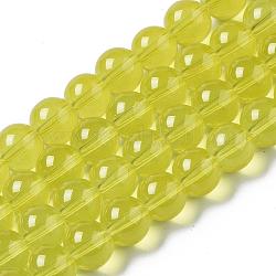 Chapelets de perles rondes en verre transparent peint, jaune, 8.5~9mm, Trou: 1.5mm, Environ 105 pcs/chapelet, 31.8 pouce