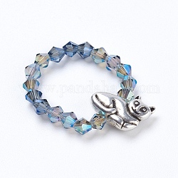 Perlas de vidrio facetado electrochapa anillos, con abalorios de la aleación, forma de gato, luz azul cielo, tamaño de 8, 18mm