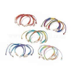 Conjuntos de pulsera de cordón trenzado de hilo de poliéster, Con perlas naturales cultivadas en agua dulce., para hacer pulseras de eslabones ajustables, color mezclado, 10-1/4~5-7/8 pulgada (15~26.2 cm), 2 PC / sistema