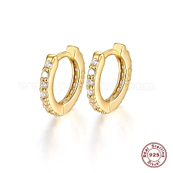 Orecchini a cerchio da donna con zirconi cubici, veri gioielli in argento sterling placcati in oro 18k 925, chiaro, 10.3x11x1.5mm