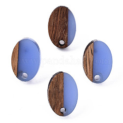 Accessoires de boucles d'oreilles en résine et bois de noyer, avec épingle en 304 acier inoxydable, ovale, bleuet, 15x10mm, Trou: 1.8mm, pin: 0.7 mm