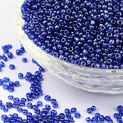 (servizio di reimballaggio disponibile) perline di semi di vetro, trans. colori lustered, tondo, blu, 12/0, 2mm, Foro: 1 mm, su 12 g / borsa