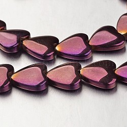 Chapelets de perles en hématite synthétique sans magnétique, cœur, pourpre plaqué, 10x10x3mm, Trou: 1mm, Environ 44 pcs/chapelet, 15.7 pouce