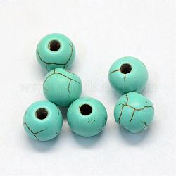 Perles de turquoise synthétique, ronde, teinte, turquoise, 8x7.5mm, Trou: 1.5mm
