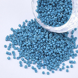 GlasZylinderförmigperlen, Perlen, Backen Farbe, Rundloch, Stahlblau, 1.5~2x1~2 mm, Bohrung: 0.8 mm, ca. 8000 Stk. / Beutel, ca. 85~95 g / Beutel
