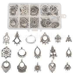 Тибетский стиль компоненты сплава люстра, разнообразные, античное серебро, 135x70x30 мм, 64 шт / коробка