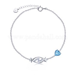 925 Sterling Silver Charm Bracelets, with Glass Imitation Stone & Cable Chains, Constellations, Pisces, Deep Sky Blue, Silver