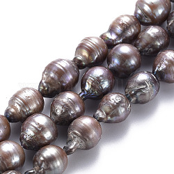 Natural Baroque Pearl Keshi Pearl Beads Strands, Cultured Freshwater Pearl, Dyed, Teardrop, Rosy Brown, 12~21x10~13x9~13mm, Hole: 0.8mm, about 26~28pcs/strand, 14.96 inch(38cm)