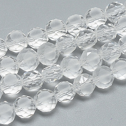Perles en verre dépoli , facette, plat rond, clair, 8x5.5mm, Trou: 1.5mm, environ 72 pièces/22 pouces
