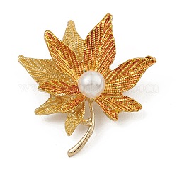 Spilla in plastica ABS imitazione perla foglia d'acero, distintivo in smalto in lega per abiti da zaino, oro, 44x40x14mm