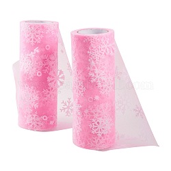 Rubans de maille déco flocon de neige, tissu de tulle, Tissu à carreaux en tulle pour la fabrication de jupe, perle rose, 6 pouce (15 cm), environ 10yards / rouleau (9.144m / rouleau)