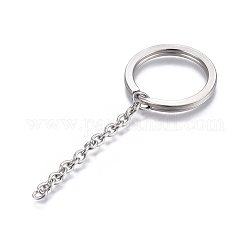 304 Stainless Steel Split Key Ring Clasps, For Keychain Making, with Extended Cable Chains, Stainless Steel Color, 84mm, Ring: 30x3mm