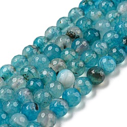 Natural Agate Beads Strands, Dyed, Faceted, Round, Light Sky Blue, 6mm, Hole: 1mm; about 62pcs/strand, 14.96 inch