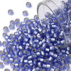 Toho perles de rocaille rondes, Perles de rocaille japonais, (33f) saphir léger givré doublé d'argent, 8/0, 3mm, Trou: 1mm, à propos 222pcs / bouteille, 10 g / bouteille
