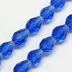 Glass Beads Strands, Faceted, Drop, Blue, 12x8mm, Hole: 1mm, about 56~58pcs/strand, 25~27 inch