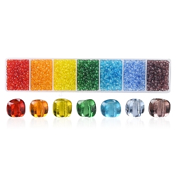 1561 pièces 7 couleurs 8/0 perles de rocaille en verre transparent, ronde, couleur mixte, 3mm, Trou: 1mm, 223 pcs / couleur