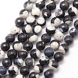 Fili di perline di agata crepitante naturale, tondo, grado a, sfaccettato, tinti e riscaldato, nero, 6mm, Foro: 1 mm, circa 61pcs/filo, 15 pollice