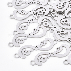 201 Stainless Steel Links connectors, Laser Cut Links, Infinity with Word Forever, Stainless Steel Color, 10x35x1mm, Hole: 2mm