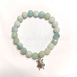 Olycraft Natural Amazonite Beaded Stretch Bracelet with Alloy Beetle Charm, Gemstone Jewelry for Women, Inner Diameter: 2-1/8 inch(5.4cm), 1Pc/set