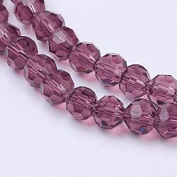 Abalorios de vidrio, facetas (32 facetas), redondo, púrpura, 4mm, agujero: 1 mm, aproximamente 98 pcs / cadena, 13.7 pulgada