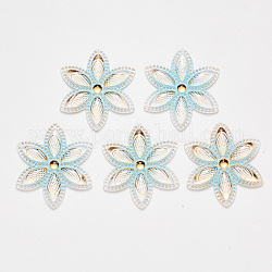 Connecteurs de liens acryliques transparents, avec fond plaqué, fleur, lumière bleu ciel, 46x40.5x4mm, Trou: 1mm
