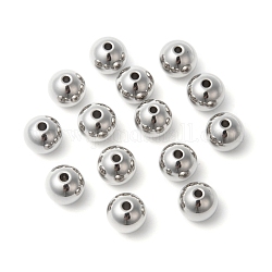 304 perles solides en acier inoxydable, ronde, couleur inoxydable, 8mm, Trou: 1.5mm