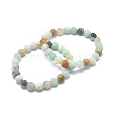 Pulseras de estiramiento naturales de cuentas de amazonita&nbsp;BJEW-K212-C-007-1