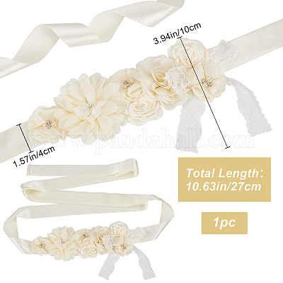 CRASPIRE Pearl Waist Belts for Women 2pcs Elastic Pearl Belts Wedding Sash Belt White Fashion Flower Buckle with Rhinestone