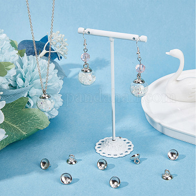 SUNNYCLUE 1 Box 200Pcs Bail Cap Silver Bead Cap 10mm Cover Bead Caps with  Loop End Cap Clasp Round Dangle Charm Connector for Jewelry Making Necklace