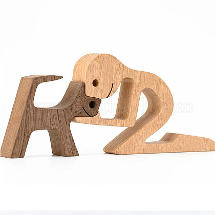 Man & Dog Handmade Wood Carving Ornaments DJEW-PW0001-25E-1