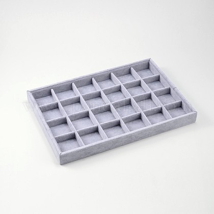 矩形木材プレゼンテーションボックス  ベロアと  24のコンパートメント  ライトスチールブルー  24x35.5x3cm ODIS-N016-05-1