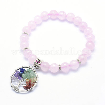 Bracelets stretch avec breloque en quartz rose naturel BJEW-F276-A02-1
