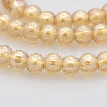 Nacrés perles rondes en verre plaqué brins GLAA-A025-4mm-PL01-1