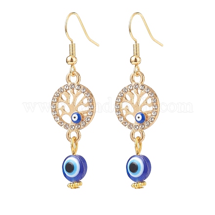Boucles d'oreilles pendantes en cristal avec strass et mauvais œil en émail EJEW-JE05012-02-1