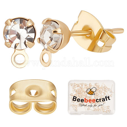Beebeecraft 1 boîte de 80 pièces de boucles d'oreilles en zircone cubique plaqué or 18 carats avec boucle et 80 fermoirs de boucles d'oreilles papillon pour la fabrication de bijoux à faire soi-même KK-BBC0007-17-1