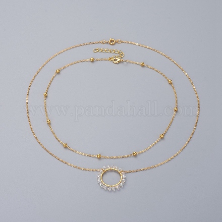 Set di collane con perline di vetro placcato ad anello NJEW-JN02626-01-1
