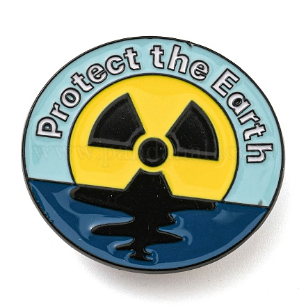 海洋環境保護と核廃水をテーマにしたエナメルピン  バックパック衣類用電気泳動黒亜鉛合金ブローチ  フラットラウンド  カラフル  30x33x1.5mm PALLOY-D021-03EB-1