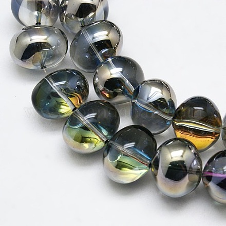 Half Plated Crystal Glass Oval Beads Strands EGLA-F027-C02-1