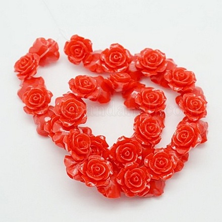 Red Flower Resin Beads X-RESI-G005-5-1