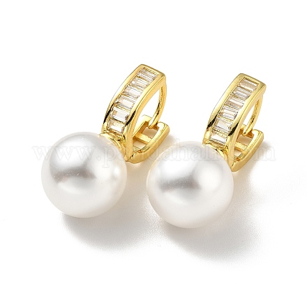 Plastic Pearl Dangle Stud Earrings with Clear Cubic Zirconia EJEW-A070-18G-1