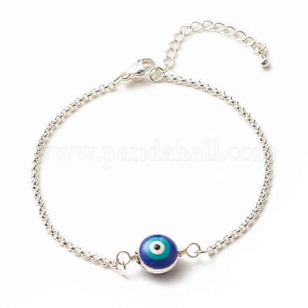 Enamel Evil Eye Link Bracelet with 304 Stainless Steel Rolo Chains for Women BJEW-JB08156-1