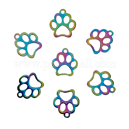 CHGCRAFT 15pcs Stainless Steel Dog Paw Prints Charms Colorful Pet Charm for DIY Necklace Bracelet Jewelry Making STAS-CA0001-01-1