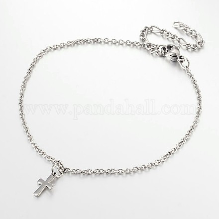 Cross Stainless Steel Anklets AJEW-AN00104-01-1