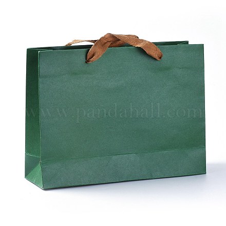 クラフト紙袋  ギフトバッグ  ショッピングバッグ  コットンコードハンドル付き  シーグリーン  26.9x20x0.25cm CARB-WH0009-02-1