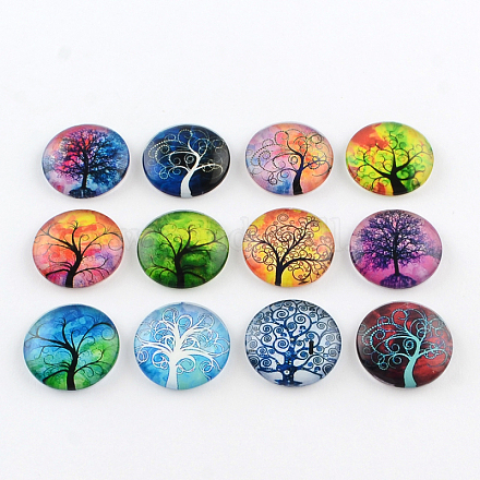 Half Round/Dome Tree Pattern Glass Flatback Cabochons for DIY Projects GGLA-Q037-25mm-M28-1