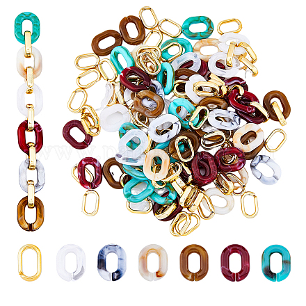 SUPERFINDINGS 120Pcs 6 Colors Two Tone Acrylic Linking Rings OACR-FH0001-036-1